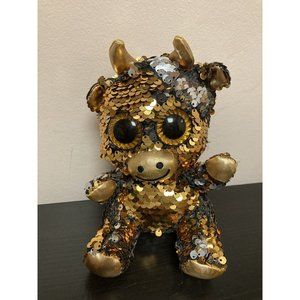 Bling! 6” Plush Gold/Silver Sequin Cow Stuffed Animal Toy Reversible Sequins